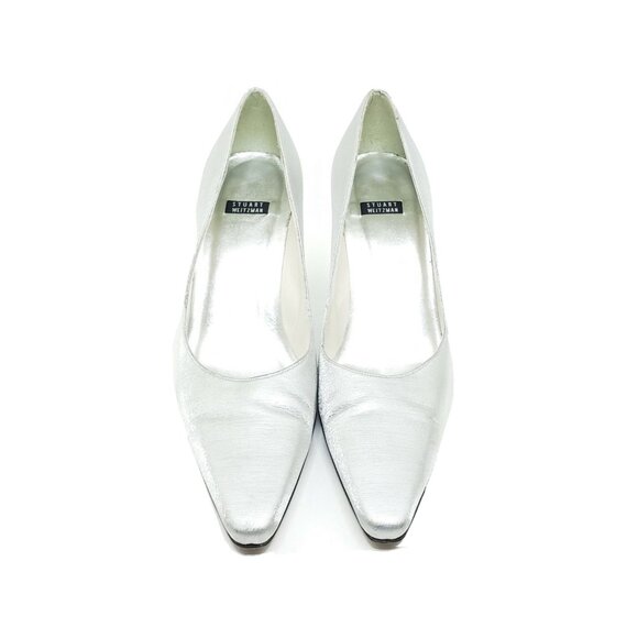 Stuart Weitzman Womens Silver Metallic Pointed Toe Pumps Size 9B Heels - Picture 3 of 11